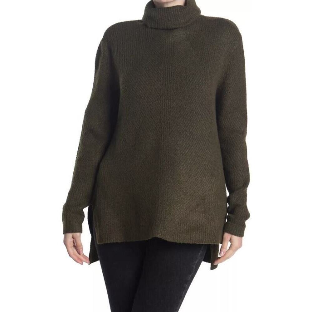 Sweet Romeo Abstract Rib Hi-Low Turtleneck Tunic Sweater in Green Small MSRP $58